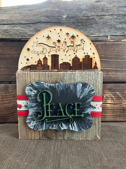 Holiday Shelf Sitter, Peace - Rochester Skyline