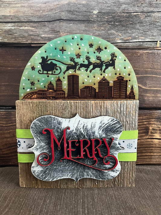 Holiday Shelf Sitter, Merry - Rochester Skyline